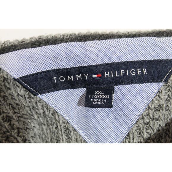 Tommy Hilfiger Henley Knit Sweater Gray LS Men's XXL Cotton Preppy Grandpa Core - Picture 4 of 11